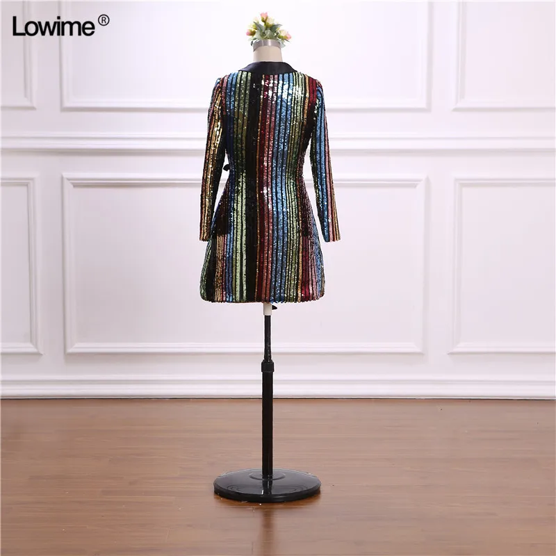 High Quality Full Sequined vestido de festa Long Sleeves V-Neck Colorful Prom Dresses 2018 (1)