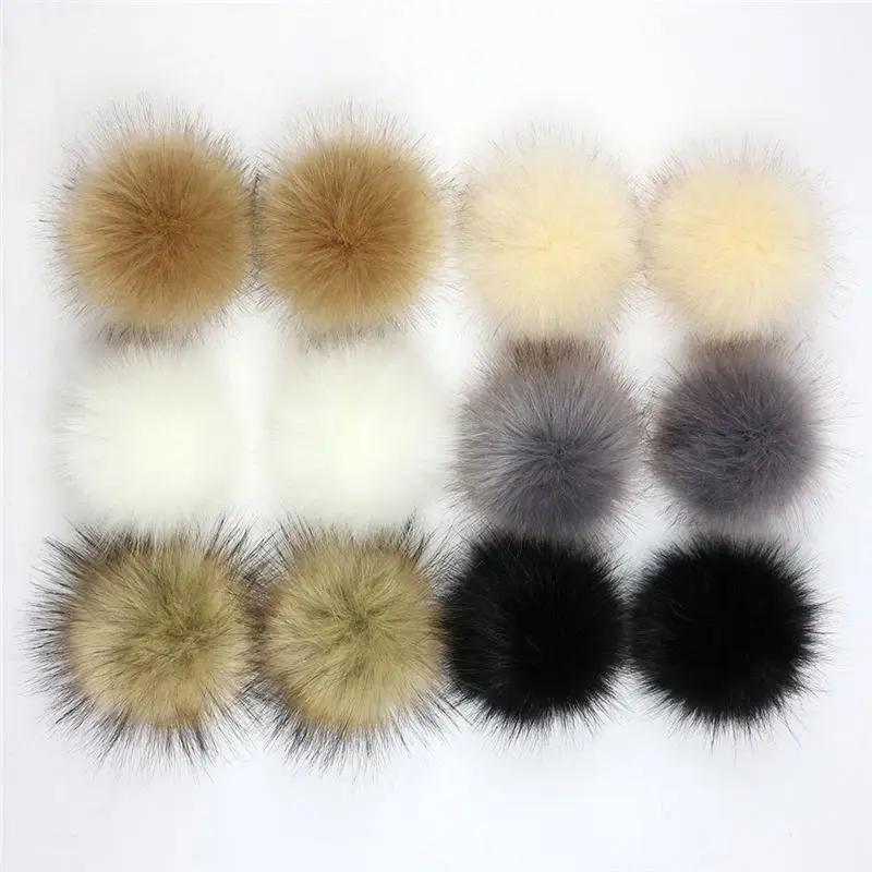 12 PCs Mixed Pom Pom Balls Imitation Fox Fur Round With Ring 8cm Dia. Fuchsia Khaki Colorful DIY Craft Supply Accessories