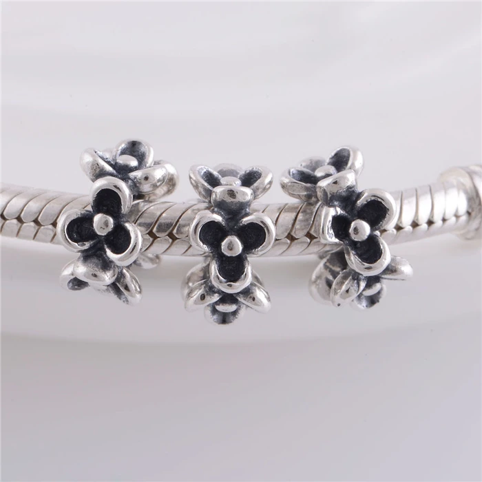 LW162 925 Sterling Silver Clover Flower Screw Core Spacer Charm Bead