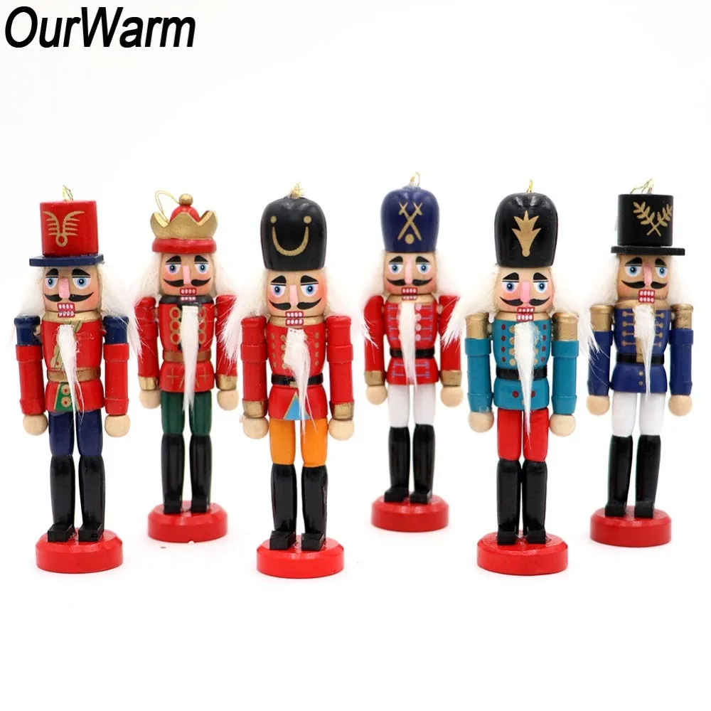 

OurWarm 6Pcs Christmas New Year Gift Nutcracker Mini Wooden Soldiers Band Doll Xmas Tree Hanging Pendant 2019 Desktop Decoration