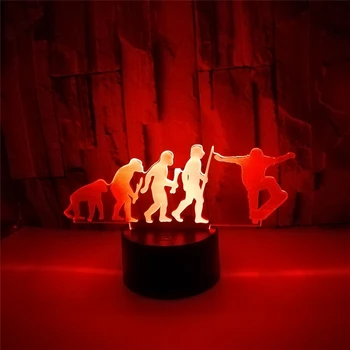 

3D Visual Night Light Skateboard Human Evolution Model 7 Color Changing Acrylic Bedroom Table Lamp Home Deceration Lighting