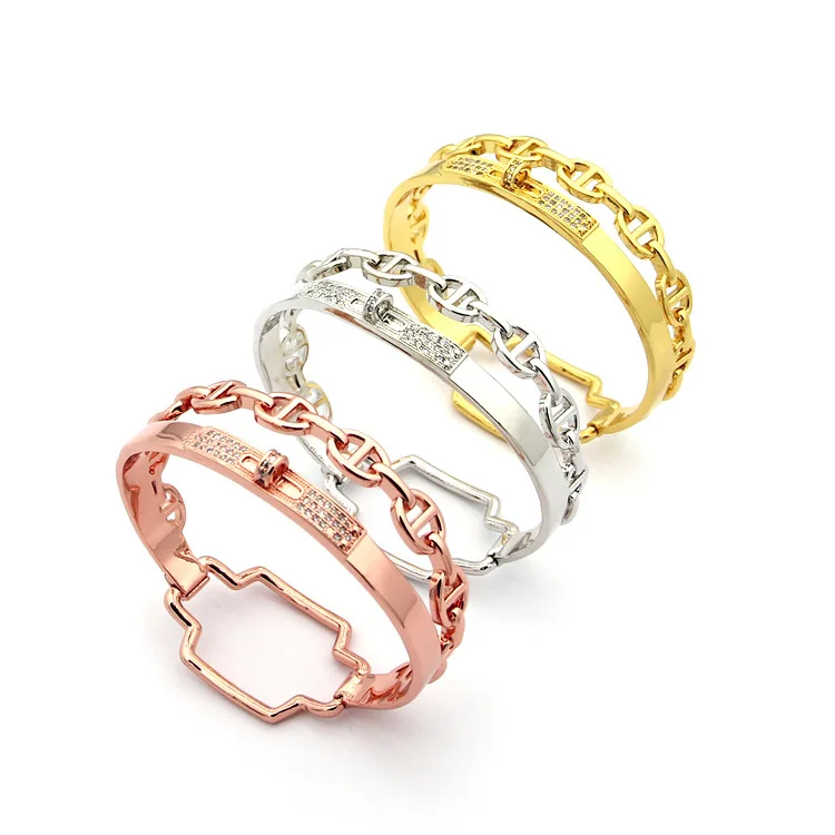 

Titanium Steel Brand Jewelry H Hollow Word Bracelet Imitation Rotary Buckle Drill Bracelet Gold Wedding Bracelet Never Fade
