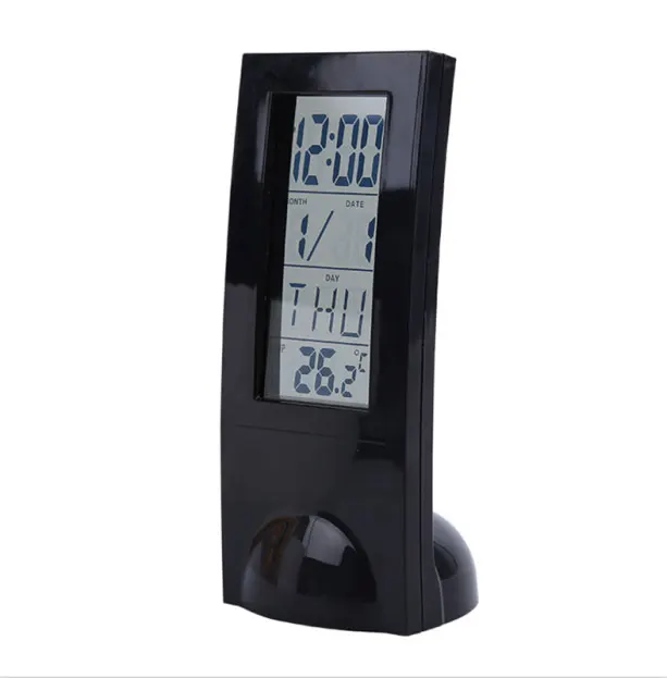 Часы-Будильник цифровой дисплей прозрачный ЖК-дисплей Многофункциональный термометр электронные часы-будильник - Цвет: Black