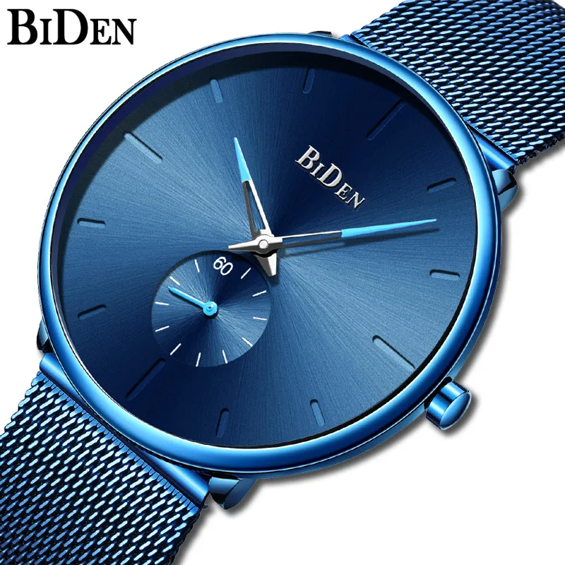 Luxury Top Brand Watch Men Royal Blue Steel Mesh Strap Ultra thin Dial