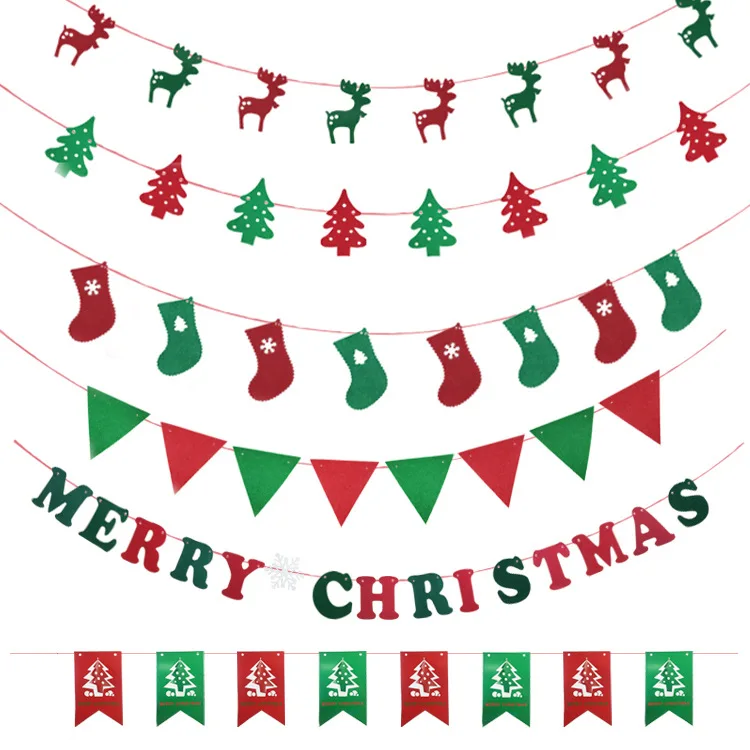 

Merry Christmas Felt Cloth Banners Christmas Party Decorative Flag Arrangement Baby's Room Supplies