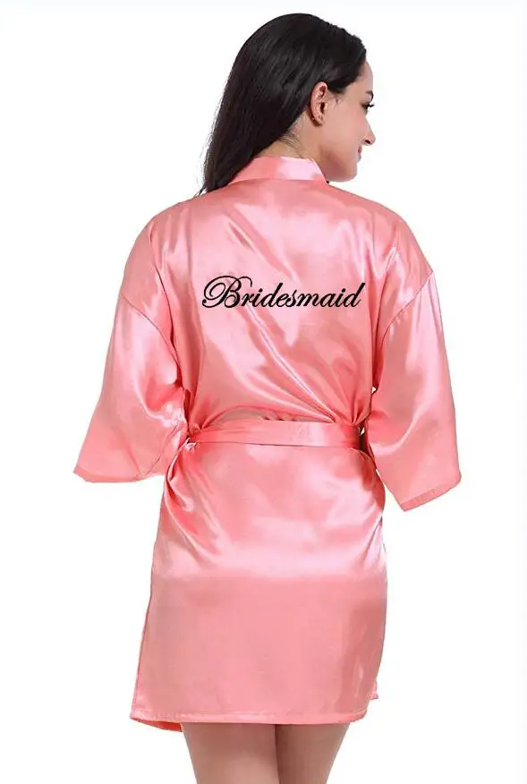 new bride bridesmaid robe with white black letters mother sister of the bride wedding gift bathrobe kimono satin robe