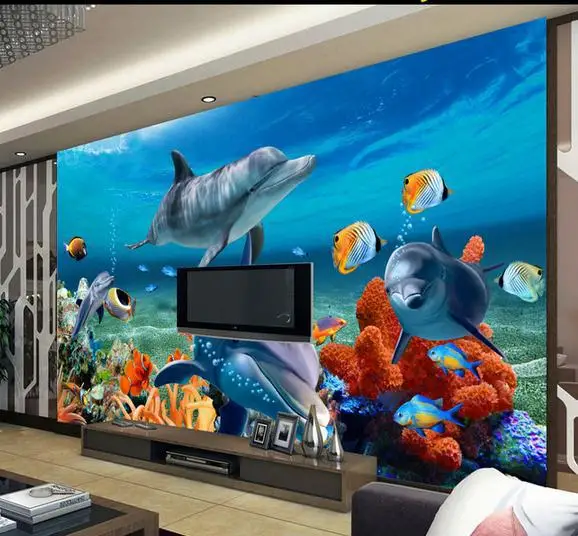 Пользовательские 3d фотообои настенные фрески обои 3 d подводный мир дельфин ТВ