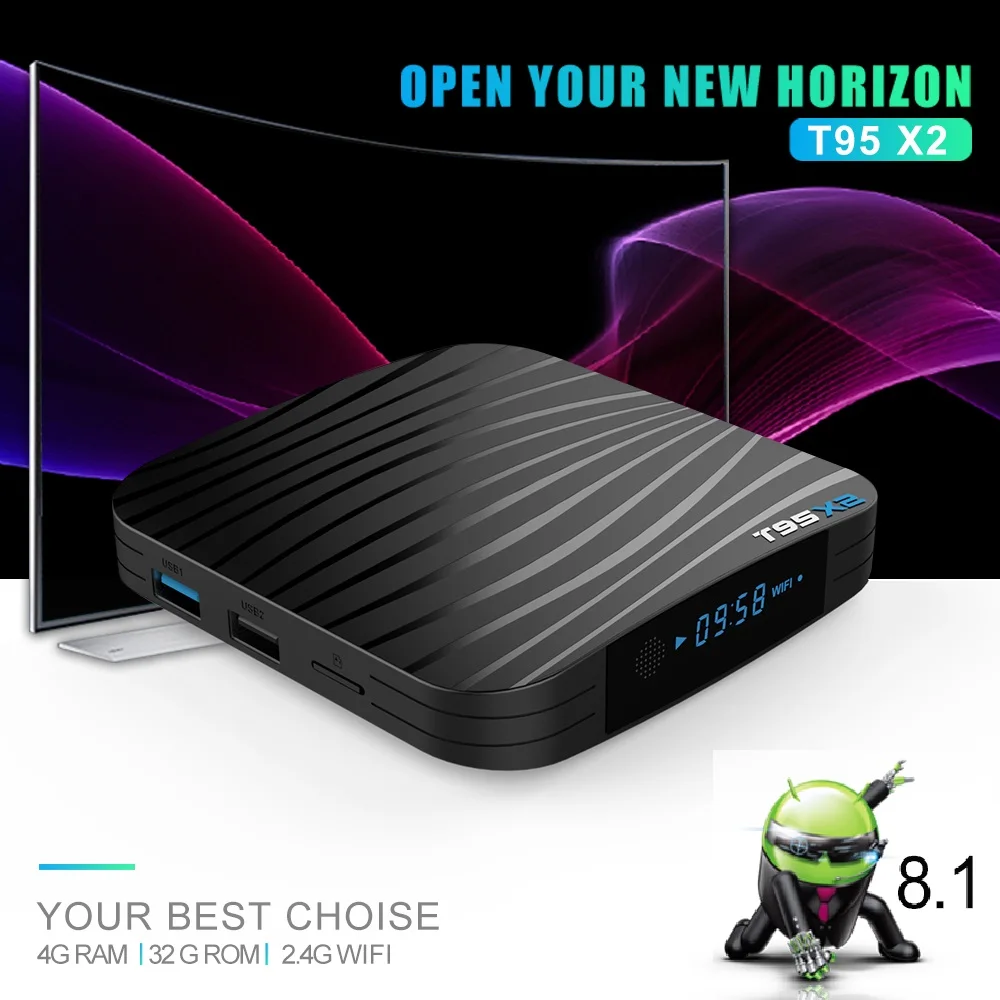 T95X2 مربع التلفزيون الذكية الروبوت 8.1 4 GB 32 GB 64 GB Amlogic S905X2 رباعية النواة H.265 4 K يوتيوب مشغل الوسائط مجموعة أعلى مربع T95 X2