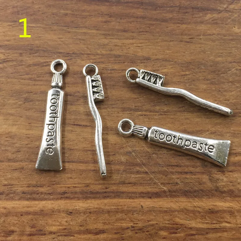 

10pcs Charms toothbrush toothpaste , Tibetan Silver Plated Pendants Antique Jewelry Making DIY Handmade Craft