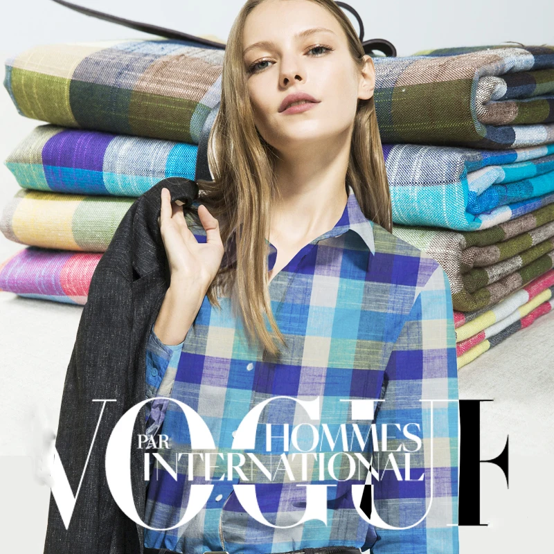 

Fashion color spell high-end imported yarn dyed Plaid linen clothing fabrics checkshirting all-match slub fabric