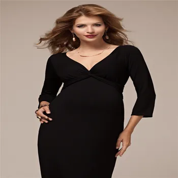 

Maternity Women Dress Summer 3/4 Sleeve V-neck Knee Length Dress New Mom Western Style Easy Breast-Feeding Nursing Dresses