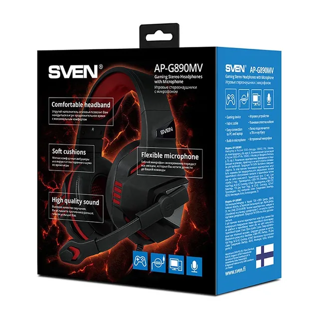 Игровые наушники с микрофоном SVEN AP-G890MV, черный-красный