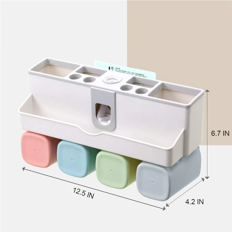 

Toothbrush Holder Set, Save Space No Drill Wall Mount Toothpaste Dispenser and Multi-Functional Slots Bathroom Organizer with