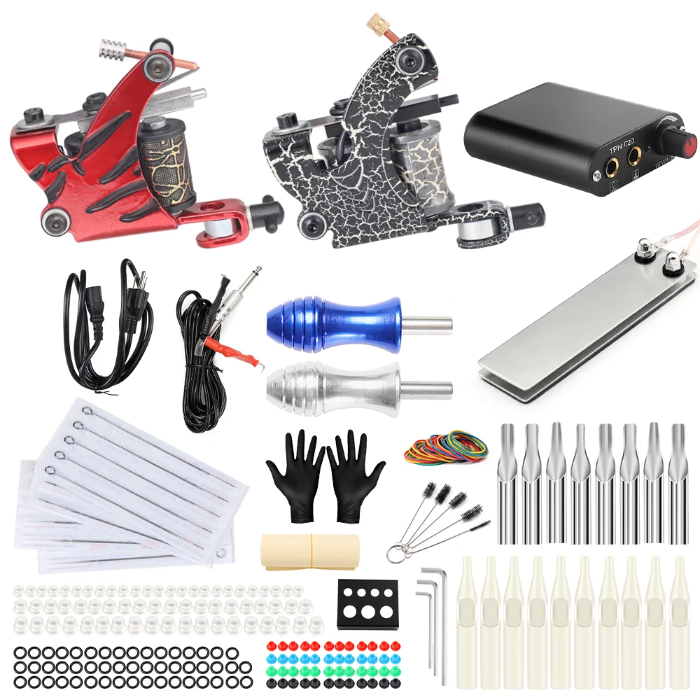 

Solong Tattoo Machine Set Two Coil Machine For Liner and Shader Power Supply Foot Pedal Grip Needles Tattoo Body&Art TK201-38