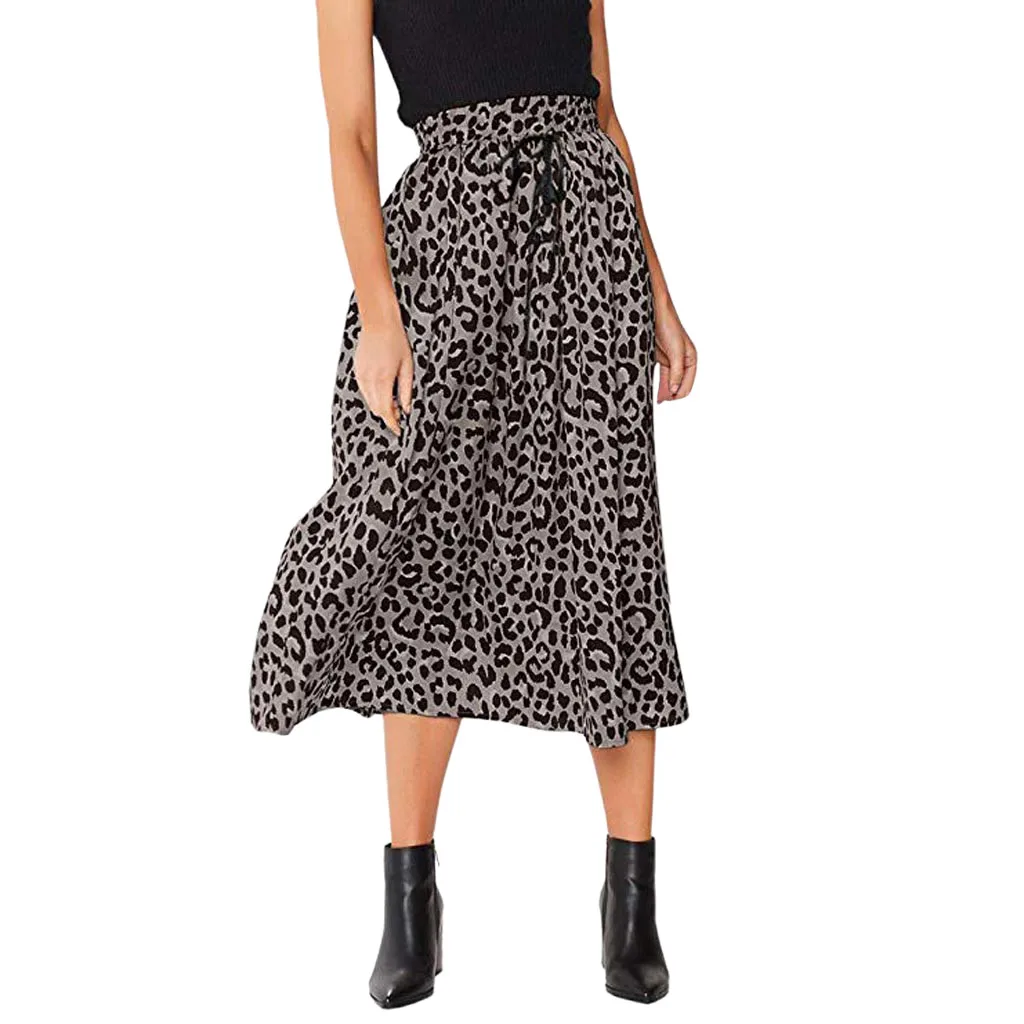 

Womens Leopard Print Pleated High Waisted Bohemian Skirt Asymmetrical Skirts Summer Hot Sales Skirt #Zer