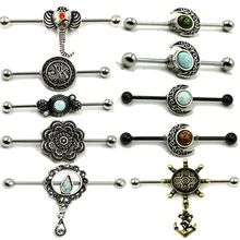 BOG-1Pcs Opal Stein Gemmed Essen Helix Industrielle Piercing Barbells Ohr Bolzen Ohrringe Piercing Industrie Schmuck