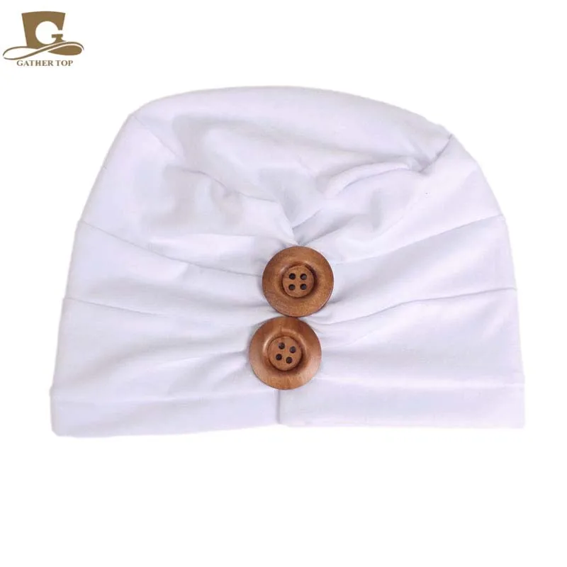 Новые девушки коренастый Теплый Beanie двойной деревянные кнопки Skully cap детская шапочка тюрбан Новорожденный Хлопок Сутулиться cap Дети Turbante