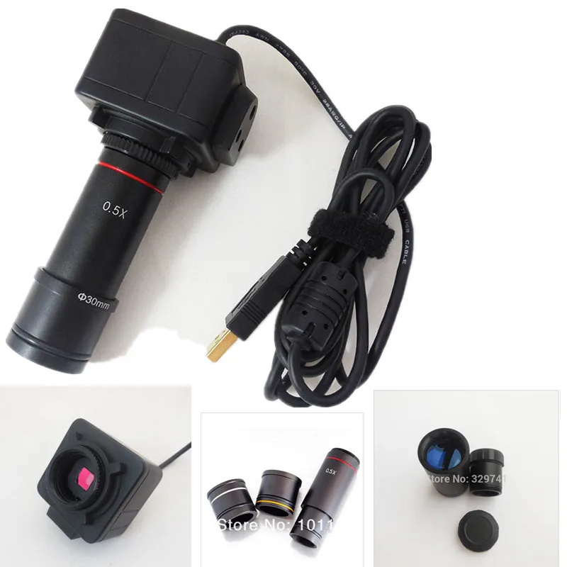 SRATE Brand 5.0MP HD Microscope USB Digital Electronic Eyepiece with C-Mount 0.5X Eyepiece Adapter 23.2mm 30mm 30.5mm Relay Lens