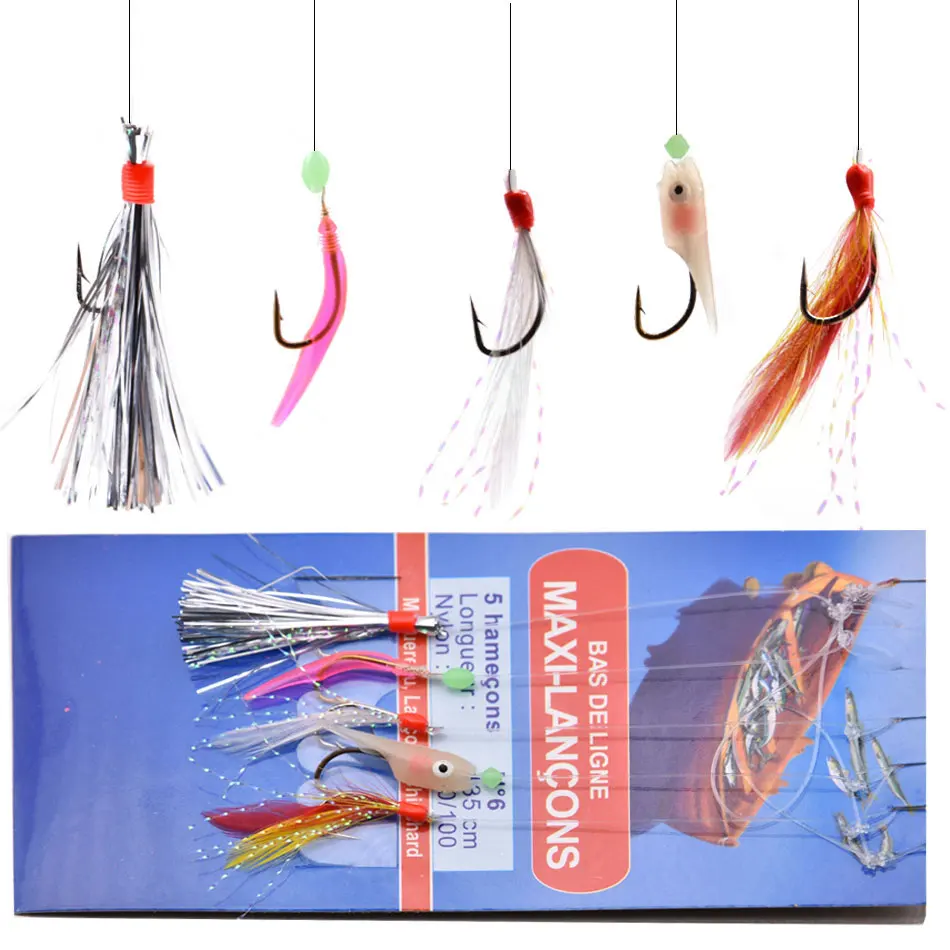 

JYJ 2018 No.6 Sabiki Fishing Hooks Rigs Jigs Fish Head String Hook Soft Bait