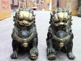 

bj01 Chinese A pair bronze handwork Fu Foo Dog guard Statue(00036400)