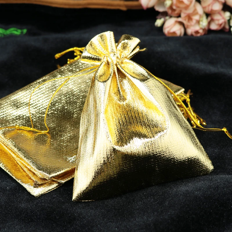 Wholesale 100pcs/lot Gold Satin Gift Bag 7x9cm Small Charms Jewelry