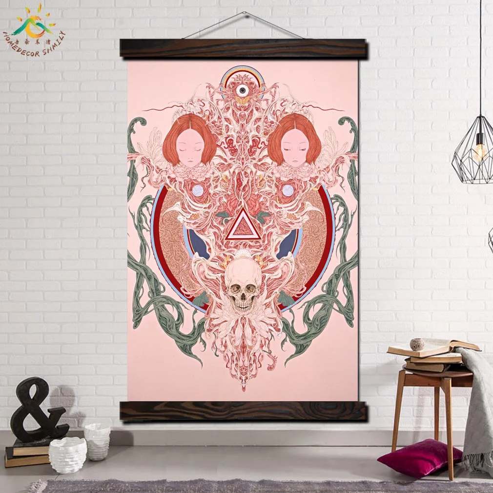 

Skull of Yamato-e Art Modern Wall Art Print Picture And Poster Frame Hanging Scroll Canvas Painting Home Decor Canvas Painting