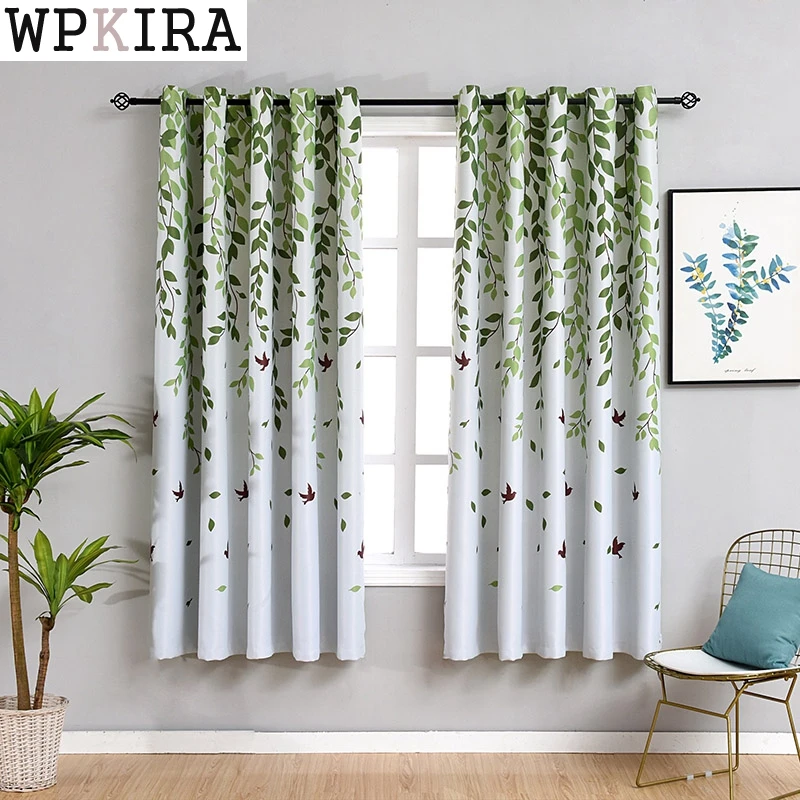 

Modern Country Printed Birds Polyster Green Window Curtains For Living Room Birds Printed Bedroom Window Blackout Drape 207&30