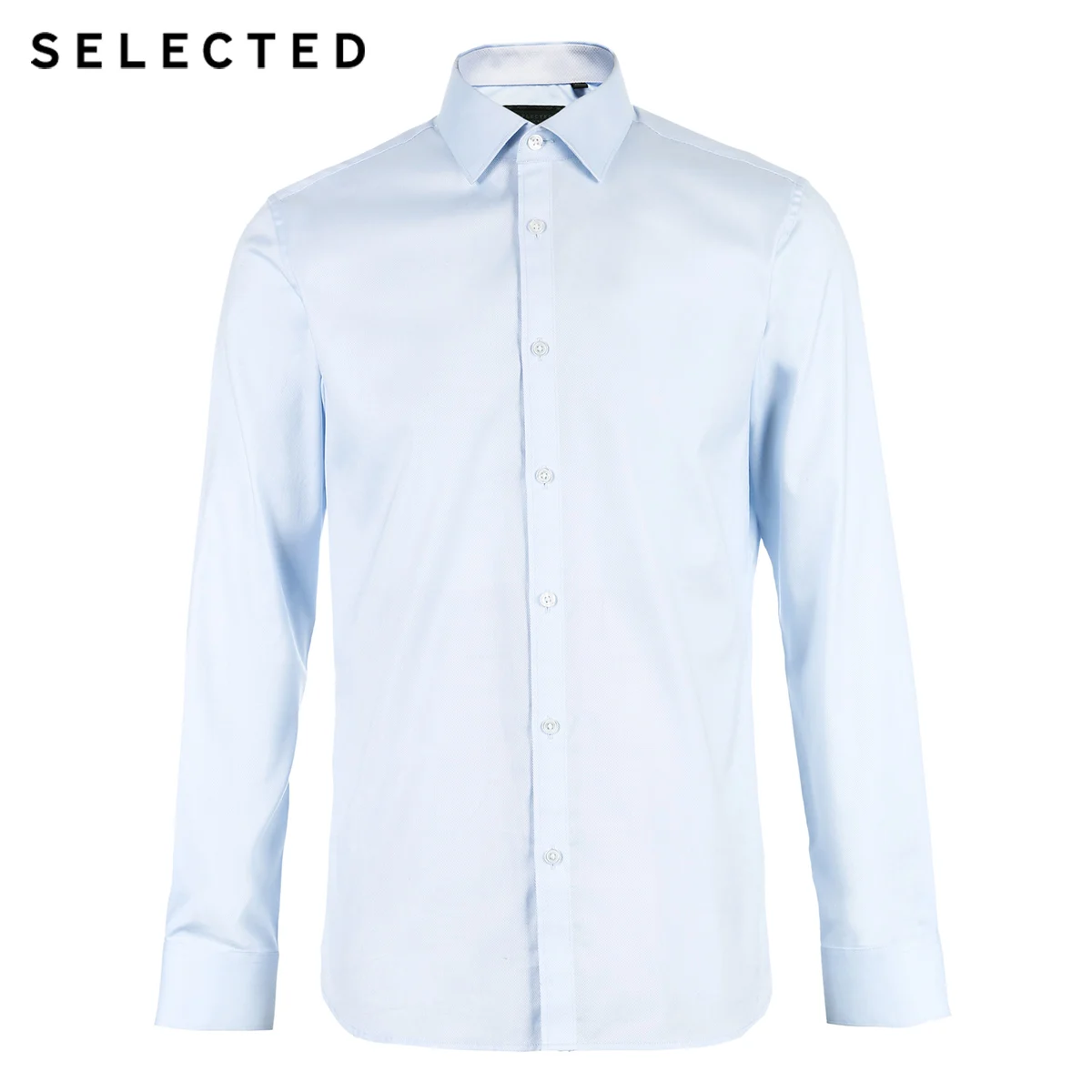 SELECTED Men's Slight Stretch Cotton-blend Pure Color Slim Fit Long-sleeved Shirt S|418105537