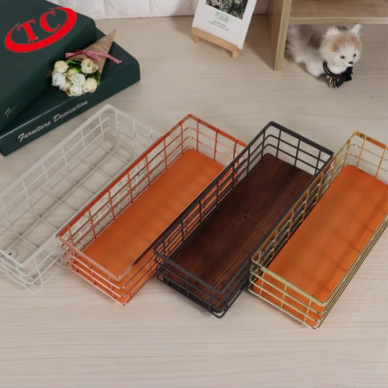 

Nordic Wrought Iron Storage Basket Tableware Sundries Organizer Desktop Cosmetics Finishing Storage Basket Home decor