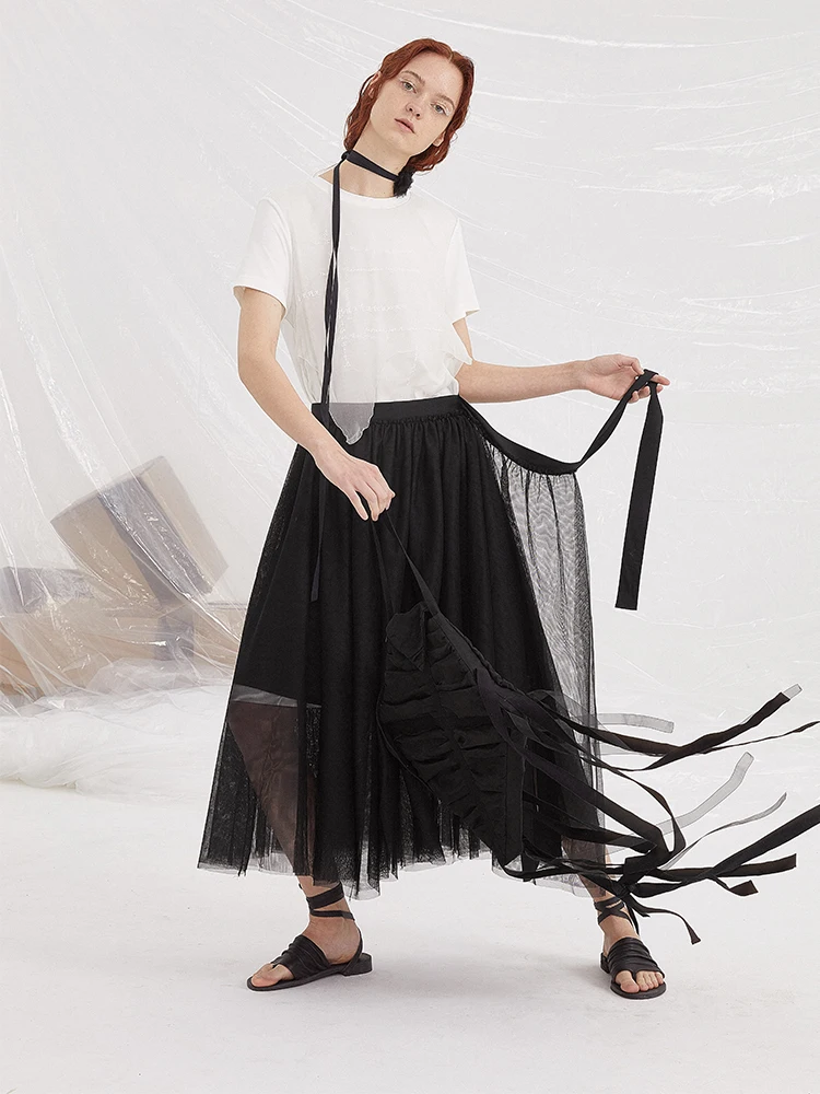 

IRINAY169 2019 ss collection original design a line midi long tulle skirt women