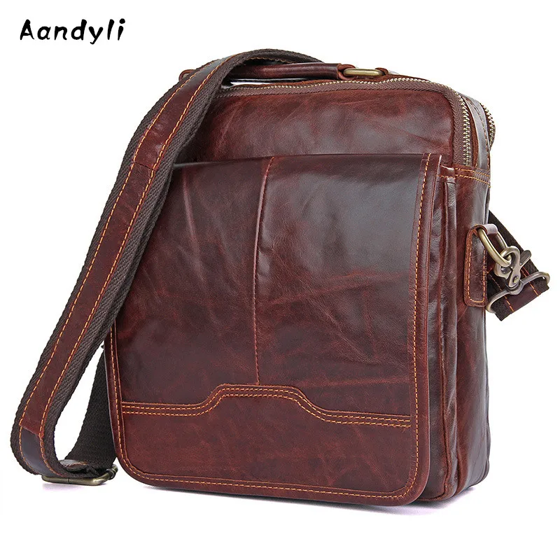 

2018 Genuine leather Handbag Oxford Vintage Men Crossbody Bags Double zipper Cowhide single shoulder bag