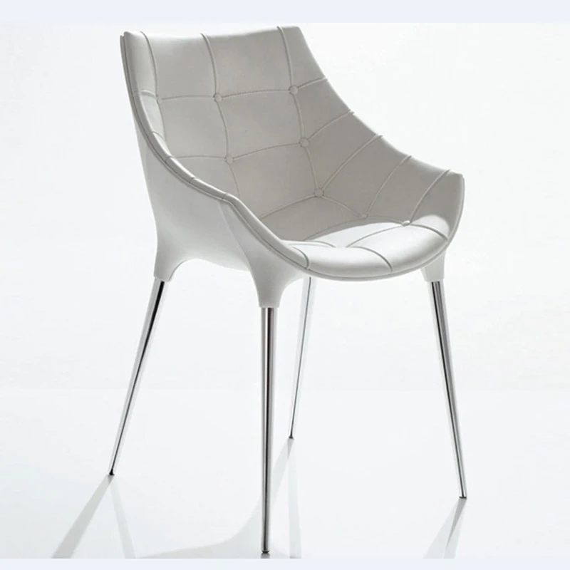 White PU Leather Dining Armchair Living Room Metal leg Leisure Chair