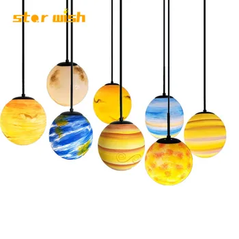 

Star wish modern pendant ceilling lamps for living dining bedroom children room eight planet earth moon hunging lamp