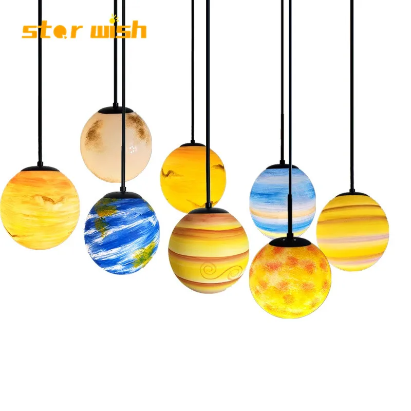 

Star wish modern pendant ceilling lamps for living dining bedroom children's room eight planet earth moon hunging lamp
