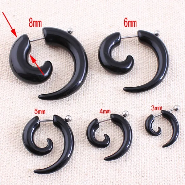 1 пара Мужская Женская мода новые поддельные спиральные конусы для ушей Улитка расширители для ушей черный 3/4/5/6/8 мм, ювелирное изделие для тела, затычка для ушей pircing