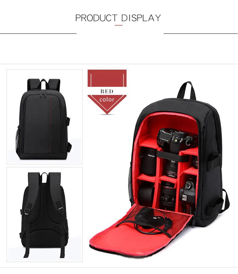 Waterproof Functional DSLR Backpack Camera Video Bag w/ Rain Cover SLR Tripod Case PE Padded for Photographer Canon Nikon