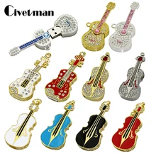 Флешка-брелок USB флеш-накопитель Гитара с отделкой кристаллами ожерелье с скрипкой 4 ГБ 8 ГБ 16 ГБ 32 ГБ 64 ГБ USB флешка ювелирные изделия USB флэш-память подарки
