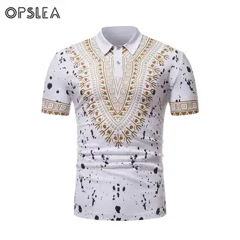 

Opslea African Men Short Sleeve Polo Neck T-Shirt Dashiki 2019 Summer Fashion Tribal Print Clothes African National Classic Top