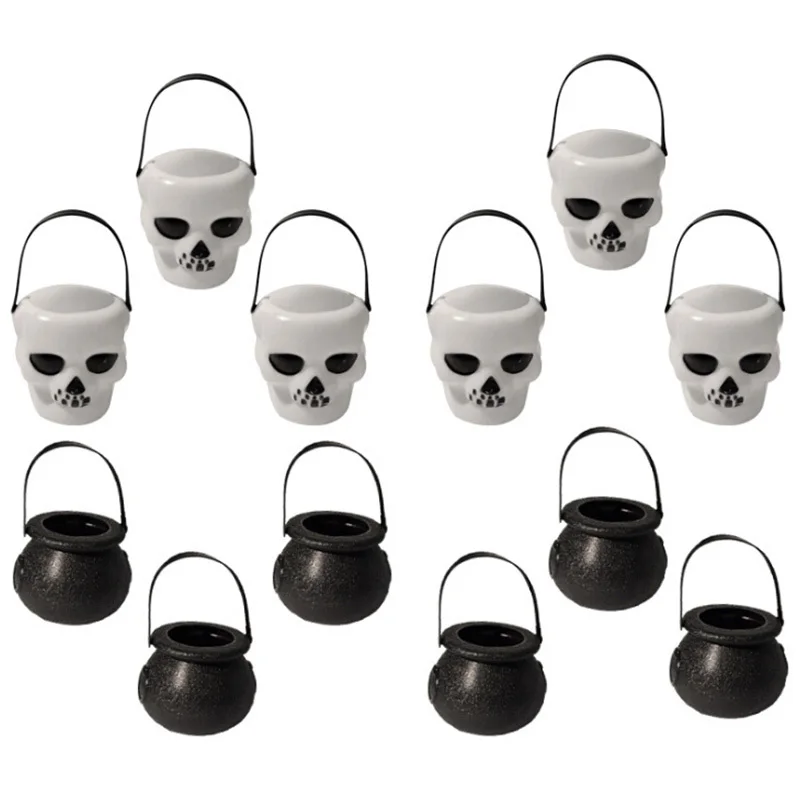 

6 Pcs Plastic Halloween Skull Witch Candy Holder Kettles Pot Bucket Cauldron Toys for Party Favors Props Decor Supplies