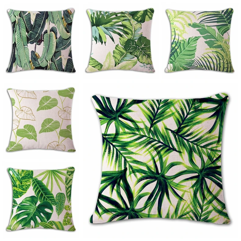 18 Square Banana Leaves Pillow Cover Cushion Cover Tropical plants Home Decor Throw Pillows ...
