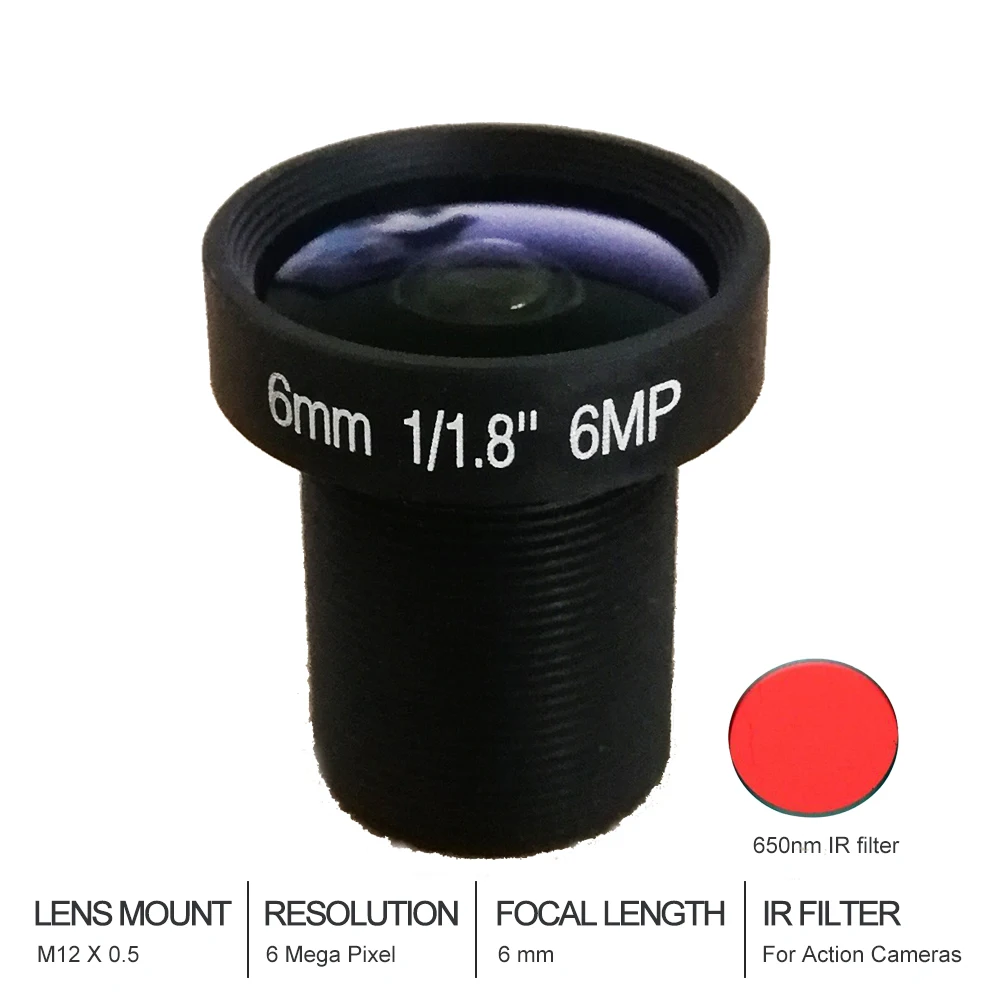 1/1.8 6MP 6MM M12 HD IR Infrared Night Vision FPV Camera lens 
