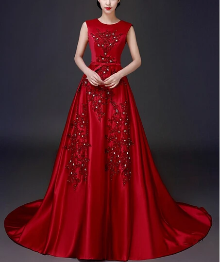 

2017 New Elegant Evening Dresses Real A-Line Satin Long Bride Gown Backless Ball Prom Party Homecoming/Graduation Formal Dress