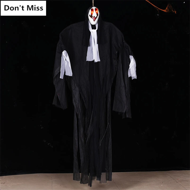 

2m Big Hanging Ghosts White Face Animated Skeleton Halloween Ghosts Electric Creepy Halloween Decor Haunted Horror Party Prop