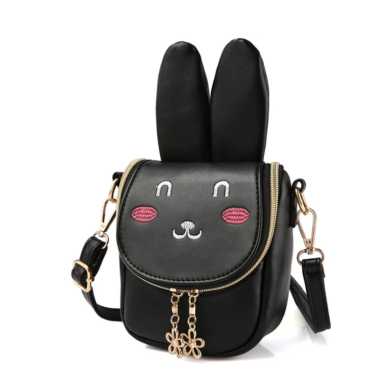 Children Girl Shoulder Crossbody Bag Zipper Cute Bunny Durable Package Pouch Gift New - Цвет: Черный