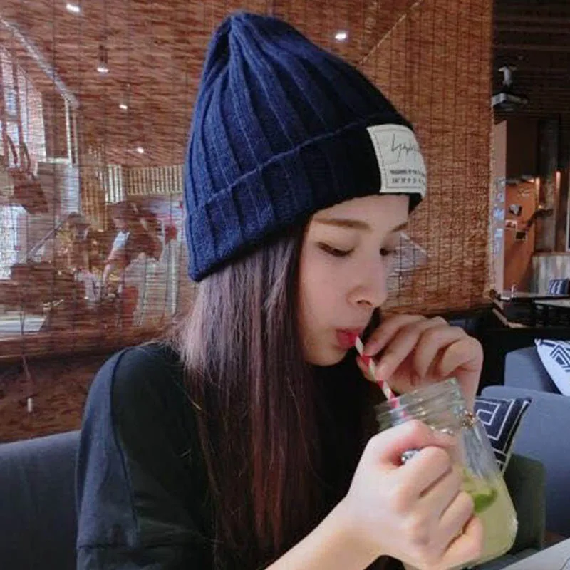 

korean New Beanies Winter Warm Knitted Wool Elegant Women Knitted Hats Cap Autumn Winter Ladies Female Hat