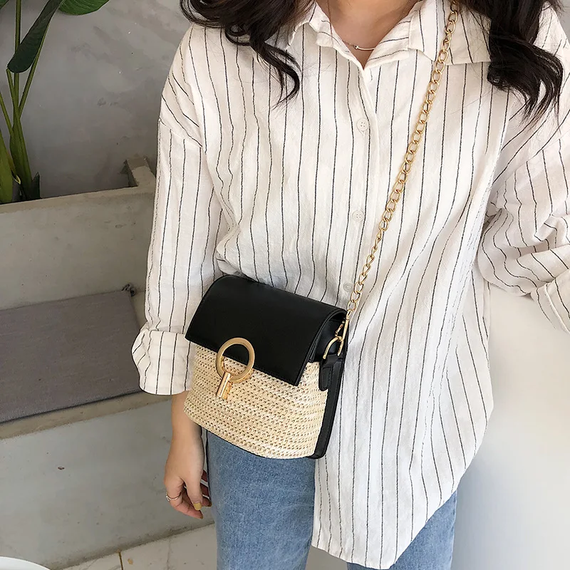 

2019 Summer New Crossbody Bags for Women Buckle Straw Bag Casual Bucket Single Shoulder Messenger Bag Ladies Hand Bag