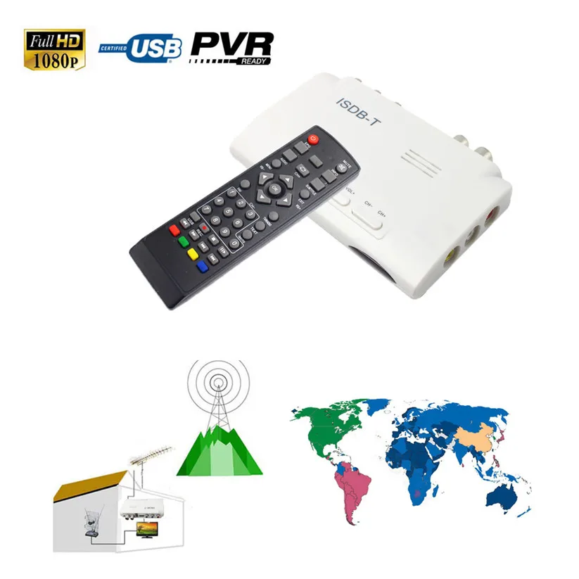 Binmer TV Receivers 1080P ISDB-T Digital Terrestrial Convertor TV Set Top BOX Receiver PVR + 5dBi Antenna td1221 Dropship
