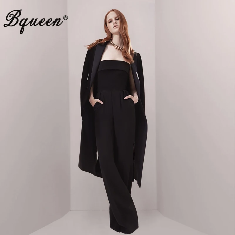 Женский костюм-двойка Bqueen черный костюм с пиджаком офисный комплект длинным