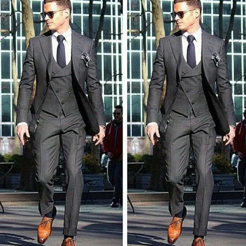 

Grey Formal Men Suits Single Breasted Notched Lapel Wedding Tuxedos for Groom 3 Piece Suit Jacket Pants Vest Waistcoat