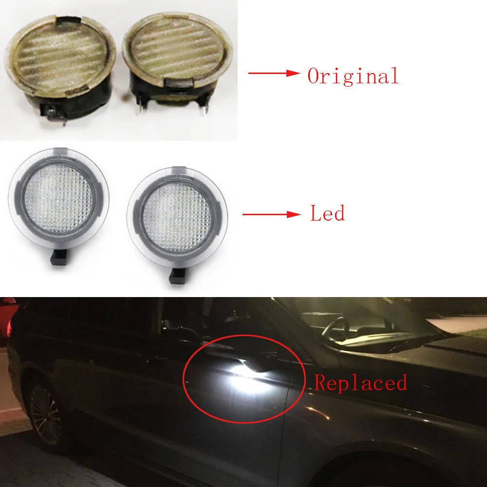 Easy Eagle Full LED Side Under-Mirror Puddle Light Assembly Replacement For Ford F-150 Expedition Explorer Edge Flex Fusion Taurus X with 6000K Xenon White 2 Pack